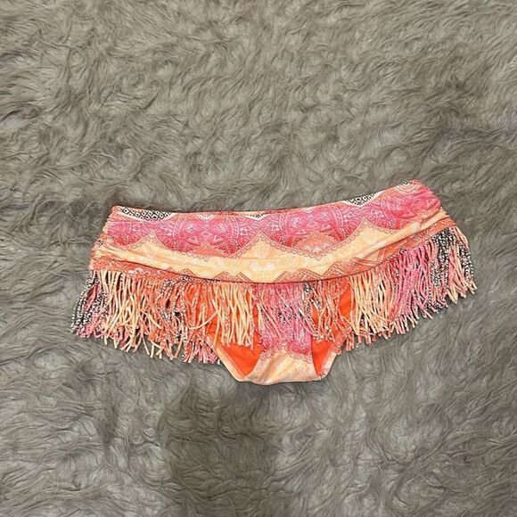 Jessica Simpson women’s yellow, gray, pink and red fringe swimsuit - Picture 3 of 9